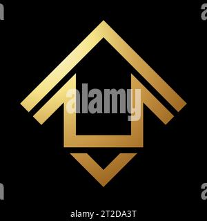 Gold Abstract Diamond Square Shaped House Icon on a Black Background Stock Vector