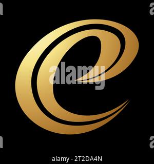 Gold Abstract Curvy Spiky Letter E Icon on a Black Background Stock Vector