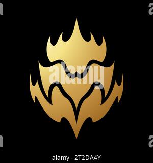 Gold Abstract Flaming Dragon Shape on a Black Background Stock Vector