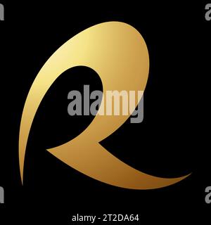 Gold Abstract Curved Spiky Letter R Icon on a Black Background Stock Vector