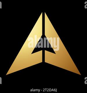 Gold Abstract Folded Triangle Shaped Letter A Icon on a Black Background Stock Vector