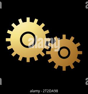 Gold Abstract Gear Shaped Round Icon on a Black Background Stock Vector