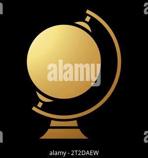 Gold Abstract Globe Stationery Icon on a Black Background Stock Vector