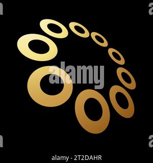 Gold Abstract Icon of Circles in Perspective on a Black Background Stock Vector