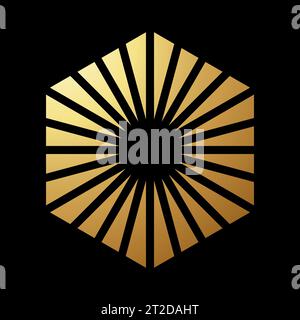 Gold Abstract Hexagon Shaped Icon with Triangular Stripes on a Black Background Stock Vector