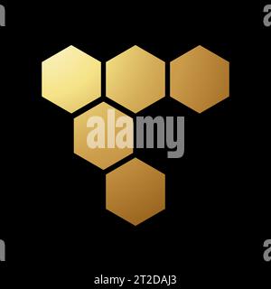 Gold Abstract Honeycomb Shaped Icon on a Black Background Stock Vector