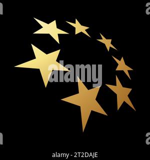 Gold Abstract Icon of Stars in Perspective on a Black Background Stock Vector