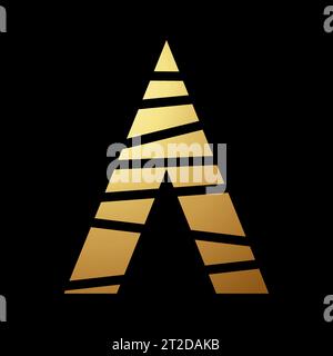 Gold Abstract Letter A Icon with Random Stripes on a Black Background Stock Vector
