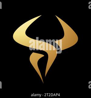 Gold Abstract Line Art Bull Icon on a Black Background Stock Vector