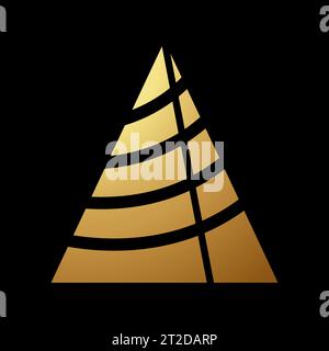 Gold Abstract Metronome Shaped Striped Letter A Icon on a Black Background Stock Vector