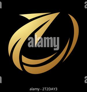 Gold Abstract Orbiting Spiky Arrow Icon on a Black Background Stock Vector