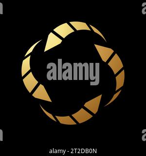 Gold Abstract Rotating Arrows Form a Recycling Shape on a Black Background Stock Vector