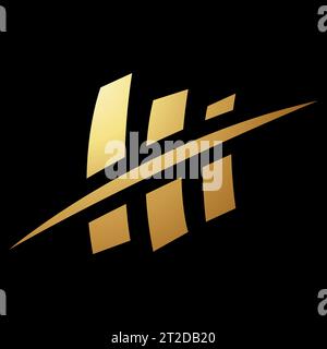 Gold Abstract Rectangular Bars Icon with a Slash on a Black Background Stock Vector