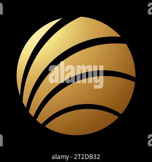 Gold Abstract Round Icon with Curvy Stripes on a Black Background Stock Vector