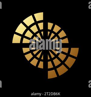 Gold Abstract Round Shaped Spider Web Icon on a Black Background Stock Vector