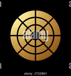 Gold Abstract Round Radar Shaped Icon on a Black Background Stock Vector