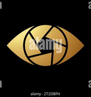 Gold Abstract Shutter Eye Icon on a Black Background Stock Vector