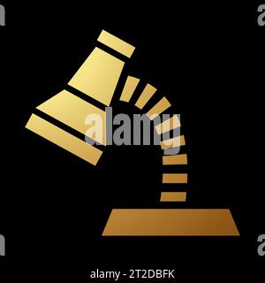 Gold Abstract Simplified Desk Lamp Icon on a Black Background Stock Vector