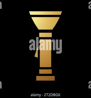 Gold Abstract Simplified Flashlight Icon on a Black Background Stock Vector