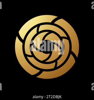 Gold Abstract Round Whirlpool Icon on a Black Background Stock Vector