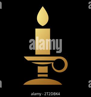Gold Abstract Simplified Candle Stick Icon on a Black Background Stock Vector