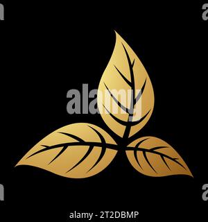 Gold Abstract Simplistic 3 Leaves Icon on a Black Background Stock Vector