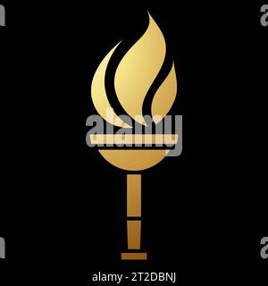 Gold Abstract Simplified Torch Icon on a Black Background Stock Vector