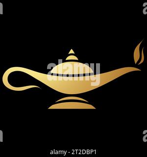 Gold Abstract Simplified Magic Lamp Icon on a Black Background Stock Vector