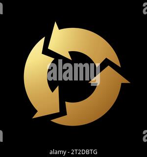 Gold Abstract Simplistic Circle Recycling Icon on a Black Background Stock Vector