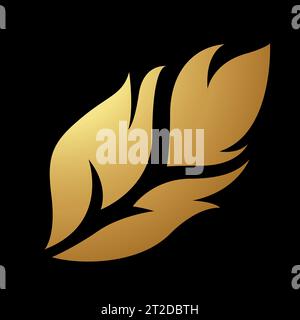 Gold Abstract Simplistic Feather Icon on a Black Background Stock Vector
