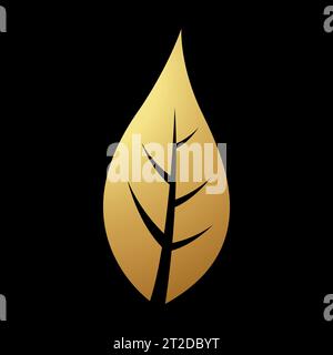 Gold Abstract Simplistic Leaf Icon on a Black Background Stock Vector