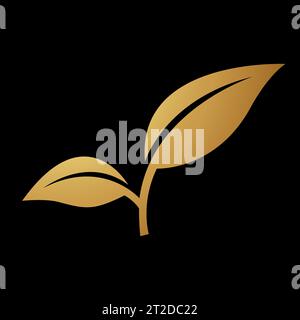 Gold Abstract Simplistic Leaves Icon on a Black Background Stock Vector