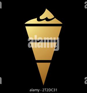 Gold Abstract Simplistic Ice Cream Cone Icon on a Black Background Stock Vector