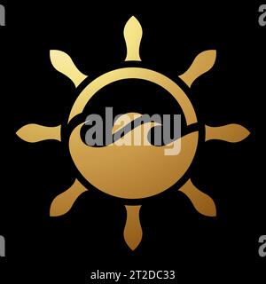 Gold Abstract Simplistic Steering Wheel Icon on a Black Background Stock Vector