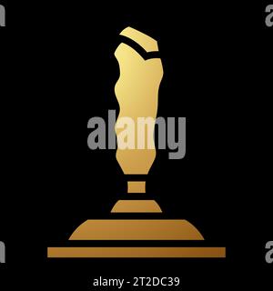 Gold Abstract Simplistic Retro Game Controller Joystick Icon on a Black Background Stock Vector