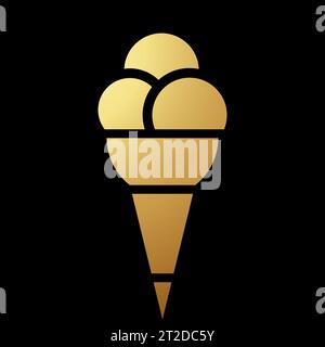 Gold Abstract Simplistic Ice Cream Icon on a Black Background Stock Vector