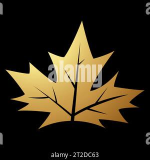 Gold Abstract Simplistic Vine Leaf Icon on a Black Background Stock Vector