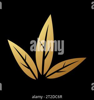 Gold Abstract Simplistic Tobacco Leaves Icon on a Black Background Stock Vector