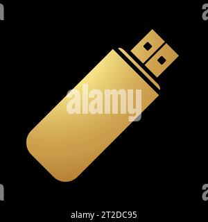 Gold Abstract Simplistic USB Flash Drive Icon on a Black Background Stock Vector