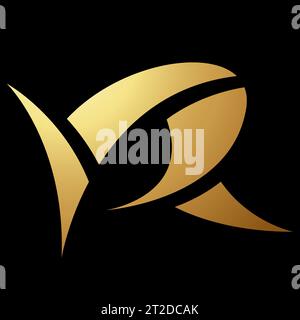 Gold Abstract Spiky Uppercase Letter R Icon on a Black Background Stock Vector