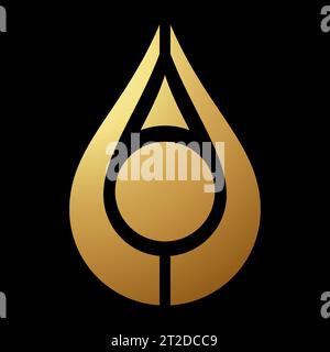 Gold Abstract Spiky Water Drop Icon with a Circle on a Black Background Stock Vector