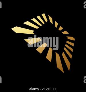 Gold Abstract Square Frame Icon in Perspective on a Black Background Stock Vector