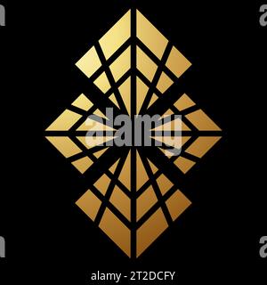 Gold Abstract Square Shaped Spider Web Icon on a Black Background Stock Vector