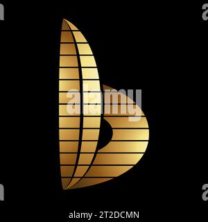 Gold Abstract Striped Lowercase Letter B Icon on a Black Background Stock Vector