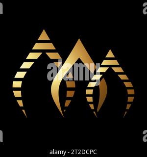 Gold Abstract Striped Spearheads Icon on a Black Background Stock Vector