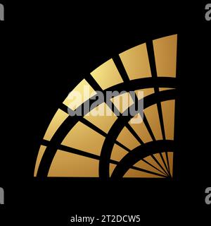 Gold Abstract Striped Spiky Hand Fan Shaped Icon on a Black Background Stock Vector