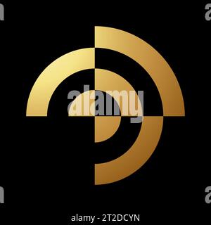 Gold Abstract Target Shaped Icon on a Black Background Stock Vector