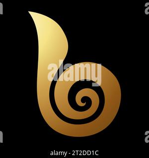 Gold Abstract Swirly Snail-like Letter B Icon on a Black Background Stock Vector