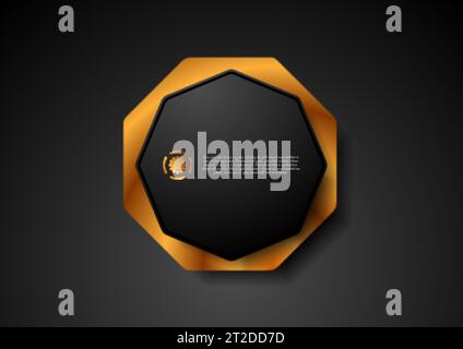 Abstract tech corporate octagon sticker label background. Golden deluxe and black vector design Stock Vector