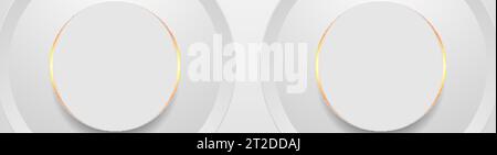 Grey circles with orange neon light abstract tech background. Vector banner design Stock Vector